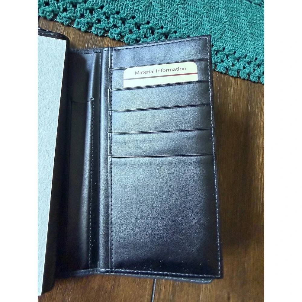 Buxton Black Genuine Leather Clutch Wallet Checkbook Organizer Gold Tone Snap